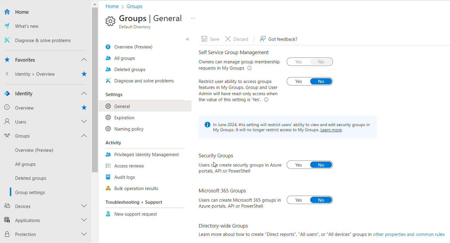 Configuring Group settings in Microsoft Entra ID